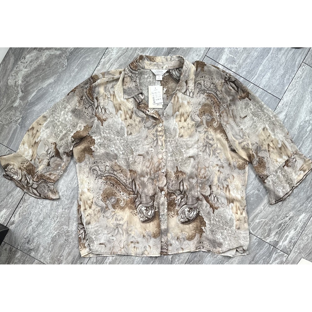 CJ Banks Christopher Banks & Banks Women 1x Paisley Floral Blouse NWT Sheer 0008